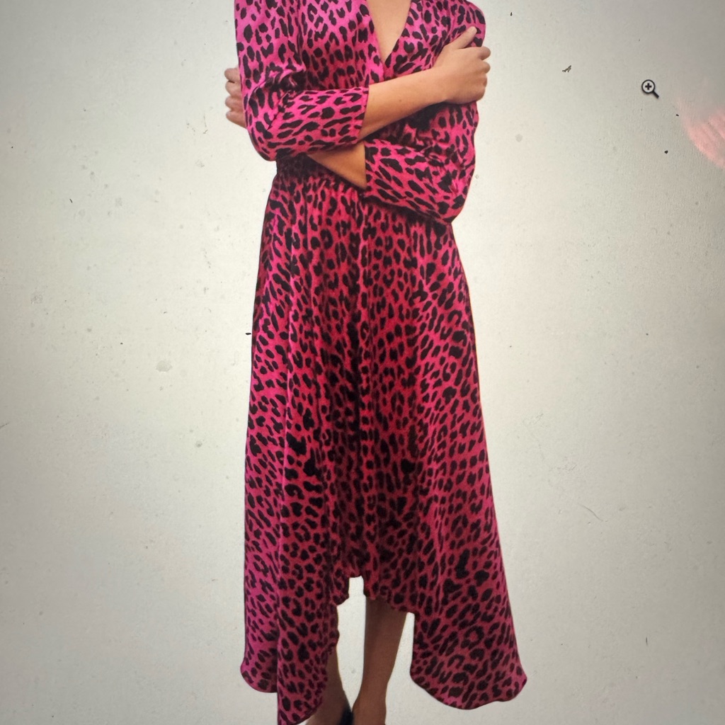 Stylish Maje Rayanela Midi Pink Leopard Print Dress